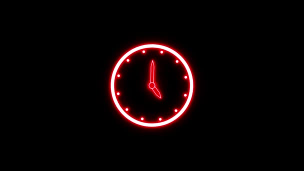 Κόκκινο Νέον Φως Αναλογικό Ρολόι Απομονώνονται Κινούμενα Μαύρο Φόντο — Αρχείο Βίντεο