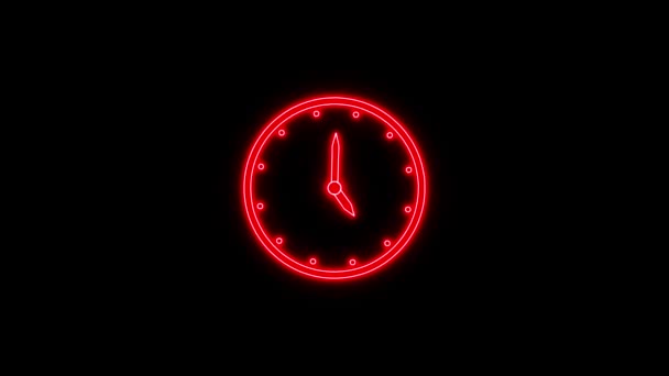 Kırmızı Neon Işıklı Analog Saat Siyah Arkaplanda Izole Edildi R_83 — Stok video