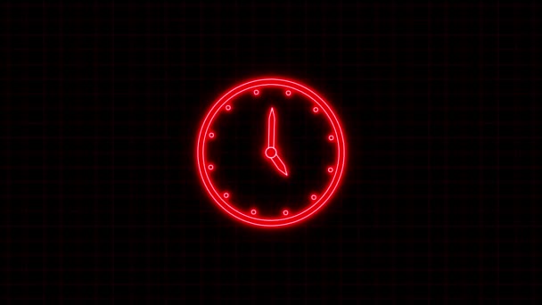 Κόκκινο Νέον Φως Αναλογικό Ρολόι Απομονώνονται Κινούμενα Μαύρο Φόντο — Αρχείο Βίντεο