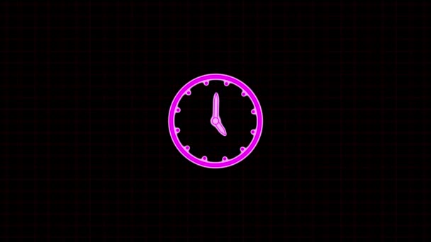 粉红霓虹灯模拟时钟隔离在黑色背景上动画 R_85 — 图库视频影像