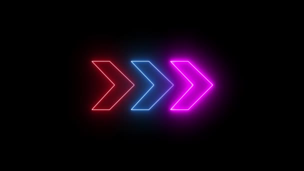 Neonfarbener Lichtpfeil Richtung Auf Schwarzem Hintergrund Neon Arrow Instruction Pointer — Stockvideo