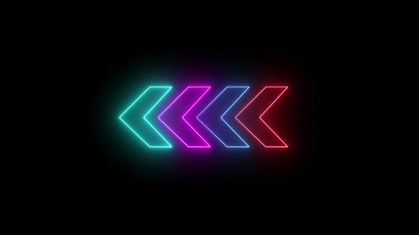 Siyah Arkaplanda Neon Çok Renkli Işık Oku Yönü Neon Arrow — Stok video