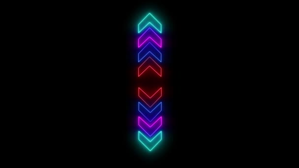 Neon Multi Farve Pil Retning Sort Baggrund Neon Arrow Instruktion – Stock-video
