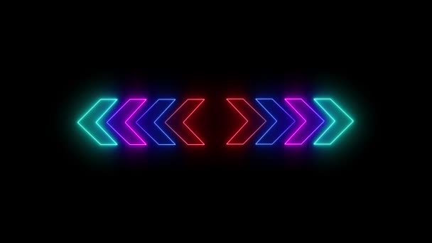 Neon Multi Kleur Pijl Richting Zwarte Achtergrond Neon Arrow Instructie — Stockvideo