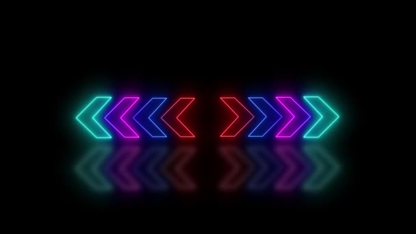 Neon Multi Arah Panah Cahaya Berwarna Pada Latar Belakang Hitam — Stok Video