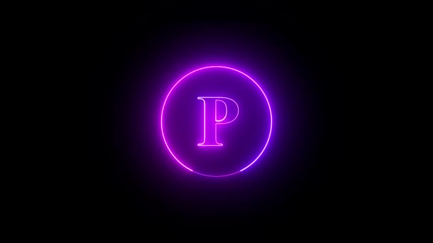 Letra Púrpura Neón Brillando Fondo Oscuro Creando Efecto Visual Moderno — Vídeo de stock