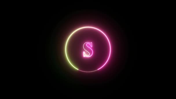 Een Gloeiende Neon Letter Omgeven Door Concentrische Cirkels Een Donkere — Stockvideo