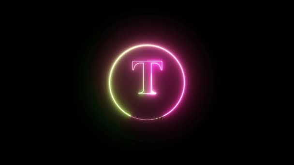 一个发光的霓虹灯字母 在黑暗的背景上被同心圆环绕 形成了一个未来派的时髦视觉 — 图库视频影像