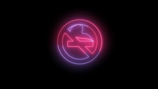 Neon Line Notice Smoking Sign Public Safety Black Screen Background — Stock Video