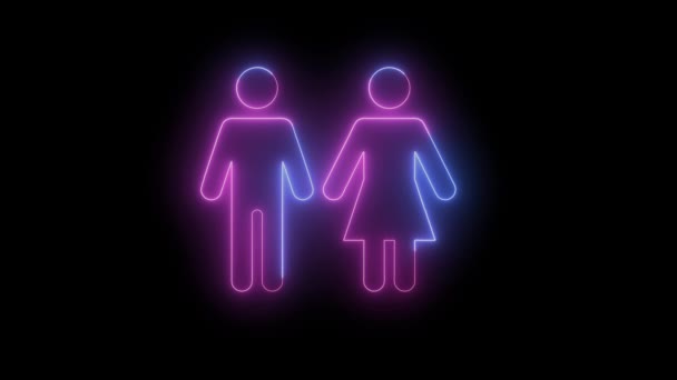 Neon Line Man Women Flat Icon Concept Animated Animation Black — Vídeo de Stock
