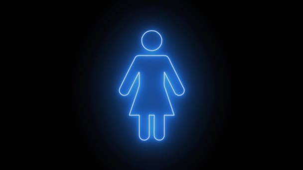 霓虹灯线女性平面图标概念动画在黑屏背景下 S_185 — 图库视频影像