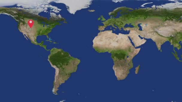 アフリカ アジアを含むさまざまな大陸で赤い位置のマーカーを持つ世界地図 — ストック動画