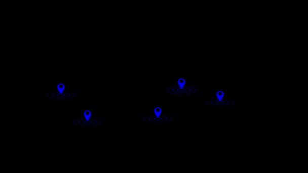 Siyah Arkaplan Üzerindeki Noktalı Çizgilerle Birbirine Bağlanmış Mavi Düğümlerin Soyut — Stok video