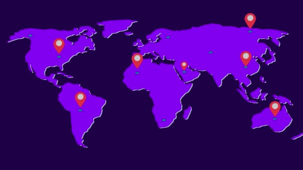 Abstraktní Mapa Světa Červenými Bílými Kolíky Označující Umístění Světa — Stock video