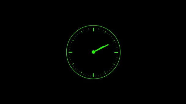 Neon Green Glowing Clock Showing Time Dark Background Minimalistic Design — Stock Video