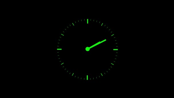 黑色背景上的绿色时钟动画隔离 — 图库视频影像