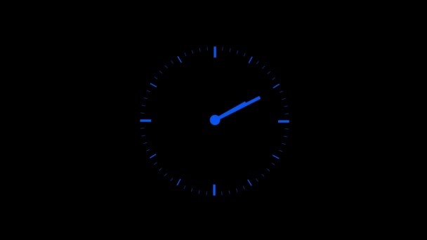 Ένα Μινιμαλιστικό Ρολόι Μπλε Ρολόι Κινούμενο Στη Μαύρη Οθόνη — Αρχείο Βίντεο