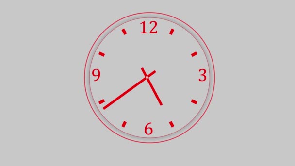 Animación Reloj Color Rojo Aislada Sobre Fondo Gris — Vídeos de Stock