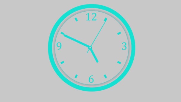 Simple Wall Clock Animation Turquoise Frame White Background — Stock Video