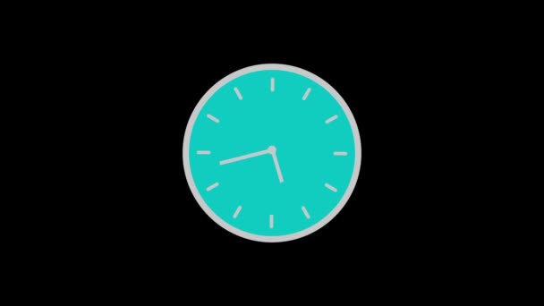 Minimalistic Turquoise Clock White Hands Markers Black Background — Stock Video
