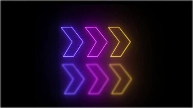 Neon işareti Oklar pembe ışık sinyali animasyonu ve merkezden yayılan mavi siyah arkaplan