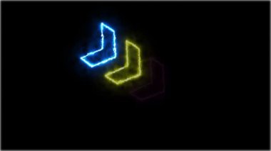 Neon işareti Oklar pembe ışık sinyali animasyonu ve merkezden yayılan mavi siyah arkaplan