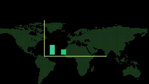 Siyah Arkaplan Yeşil Renk Dünya Haritası Üzerine Renkli Grafiği — Stok video