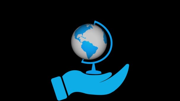 Czarno Biały Kolor Ziemi Globus Rękę Animowana Kreskówka Ziemia — Wideo stockowe