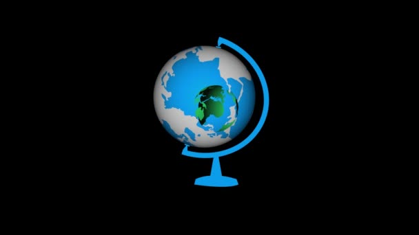 Animierter Cartoon Earth Globus Auf Schwarzem Bildschirm — Stockvideo