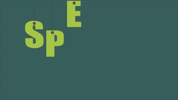 Графічний Дизайн Слова Особливий Літерами Висять Струн Темно Зеленому Тлі — стокове відео