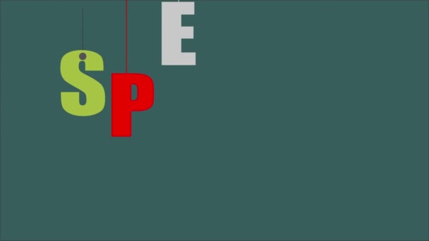 在深绿色背景下挂在字符串上的色彩斑斓的字母 Special — 图库视频影像