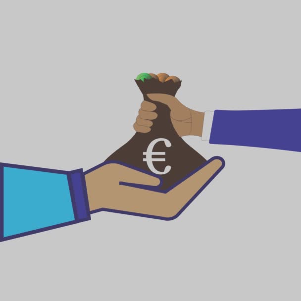 表示金融交易或投资的两只手兑换带有欧元符号的钱袋的示例 — 图库视频影像
