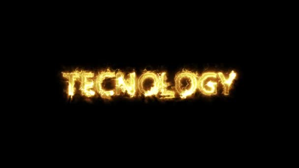 Technologie Elektrische Brand Verlichting Tekst Animatie Zwarte Achtergrond — Stockvideo