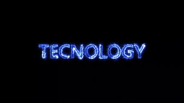 Технологии Электрический Огонь Освещения Текстовой Анимации Черном Фоне — стоковое видео