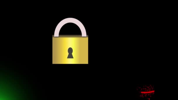 锁打开给密码和绿色光移动在锁动画背景A 117 — 图库视频影像