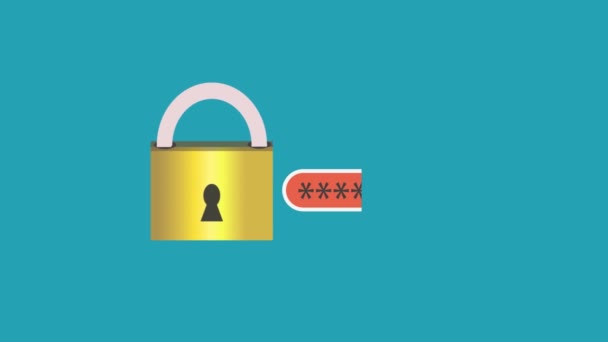 锁打开提供密码并单击带有绿色背景的按钮动画A 126 — 图库视频影像