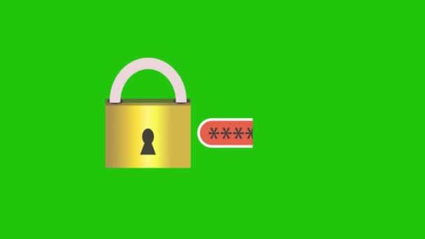 Lock Open Give Password Click Sign Button Animation Green Background — Stock Video