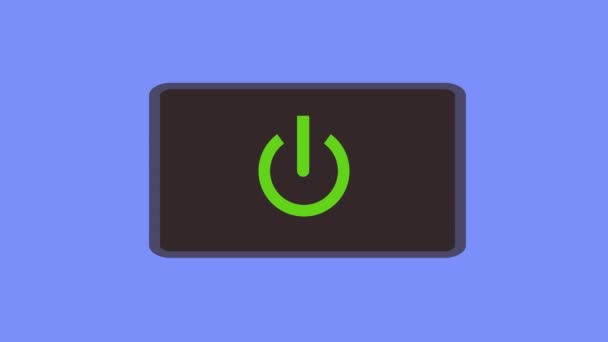 Icono Botón Encendido Verde Brillante Una Superficie Rectangular Negra Sobre — Vídeos de Stock