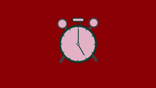 红色背景上的闹钟的生动插图 — 图库视频影像