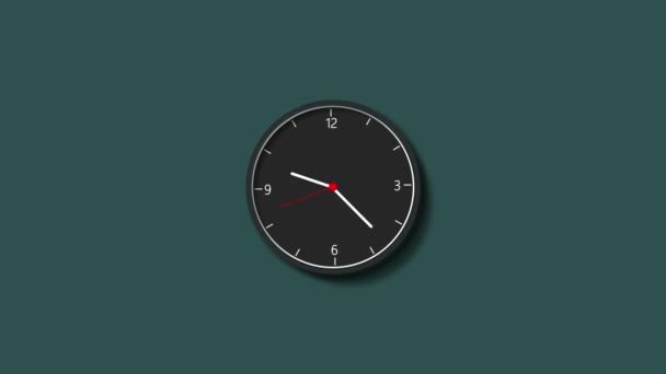 Reloj Pared Negro Minimalista Sobre Fondo Verde Azulado — Vídeo de stock