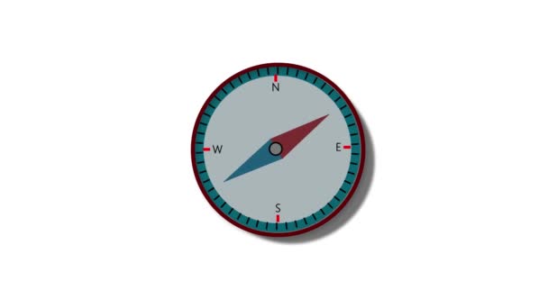 Kompas Červenou Modrou Jehlou Bílém Pozadí Indikující Navigaci Směr — Stock video