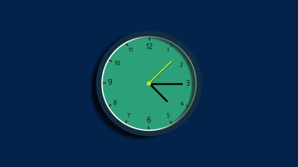 Animated Clock Animation Blue Background Minimalist Wall Clock Teal Face — Stock Video