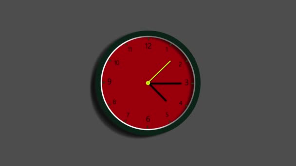 Orologio Parete Rosso Animazione Sfondo Scuro Orologio Parete Rosso Minimalista — Video Stock