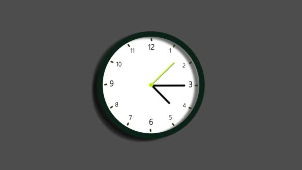 白色的简单时钟动画在灰色背景上 在灰色背景下显示时间的简单的壁钟 — 图库视频影像