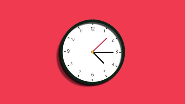 Canlı Kırmızı Renkte Basit Bir Saat Minimalist Duvar Saati Zamanı — Stok video