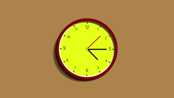 Yellow Color Clock Animation Beige Background Simple Wall Clock Yellow — Stockvideo