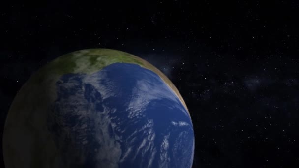 Yıldız Parçacıkları Parlak Işın Arkaplanlı Dünya Gezegeni Uzaydan Dönüyor K_204 — Stok video