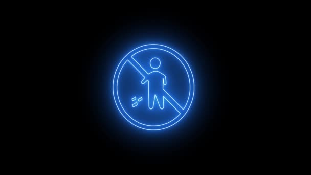 Color Azul Neón Brillante Icono Prohibido Con Hombre — Vídeos de Stock