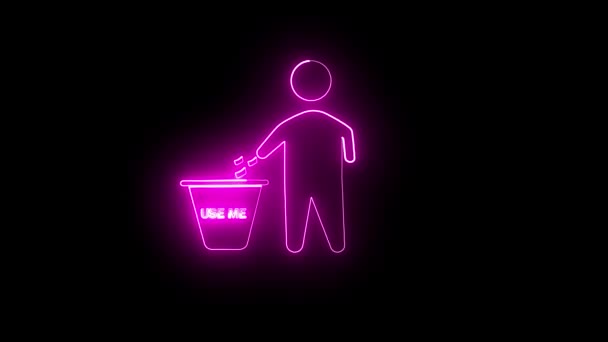Man Throwing Garbage Trash Can Icon Elements Ecology Neon Style — Video