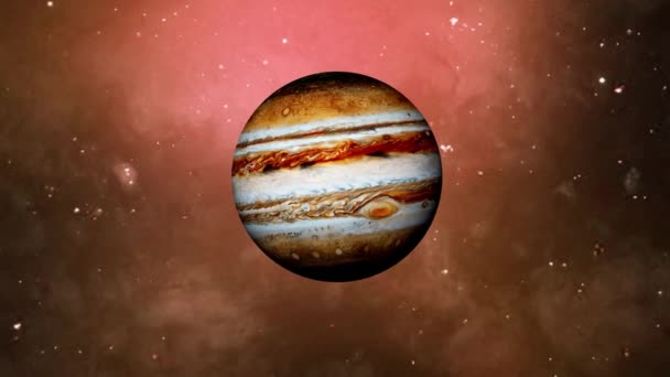 Detaljerad Bild Jupiter Mot Stjärnklar Dunkel Bakgrund Belysa Dess Virvlande — Stockvideo